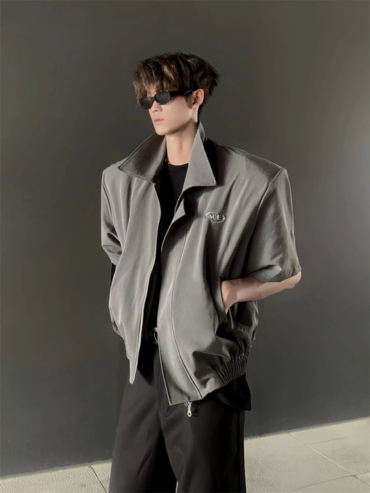 Deconstructed Oversized Lapel Shoulder-Pad Zipper Jacket WN20041