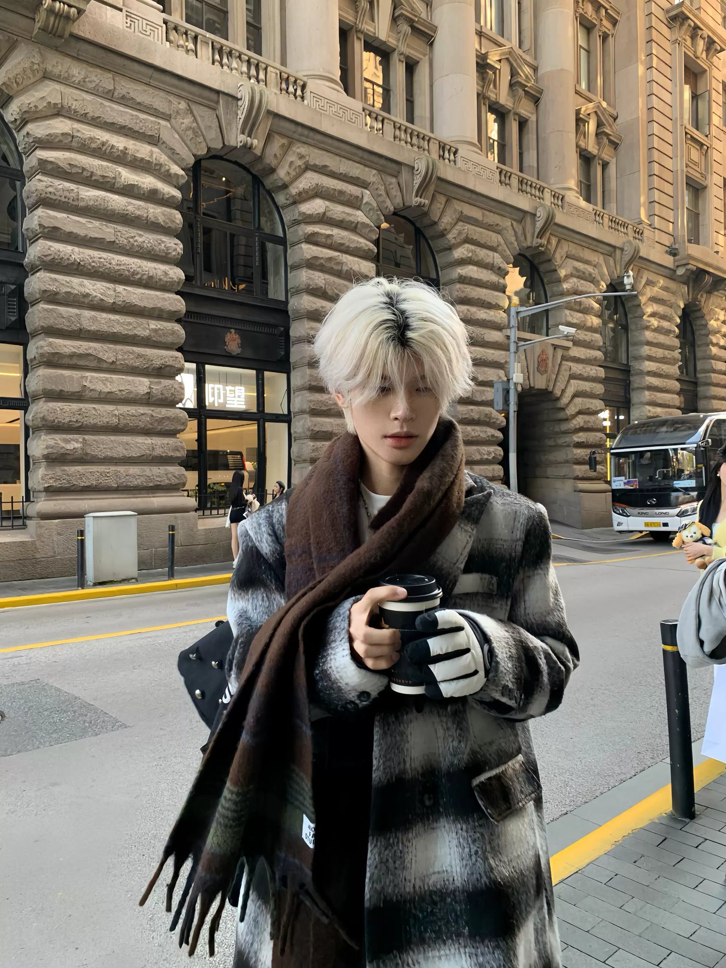 Thick Stripe Plaid Lapel Coat WN19863