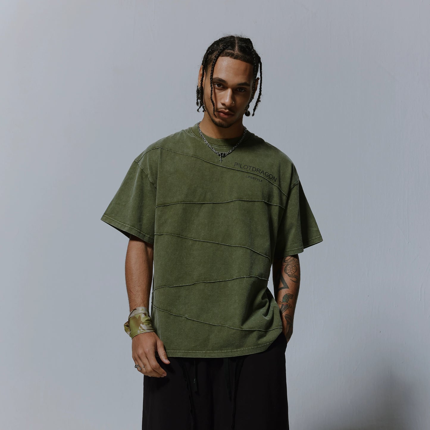 Washed Irregular Line Letter Print Short Sleeve T-Shirt WN17502