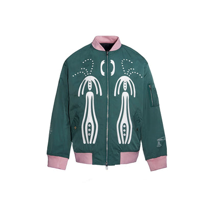 Double Zipper Graphic Design Padded Jacket WN18923