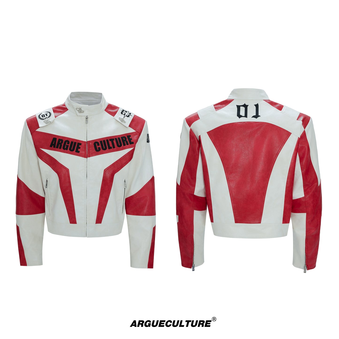 Logo Embroidery Colorblock PU Leather Jacket WN22593