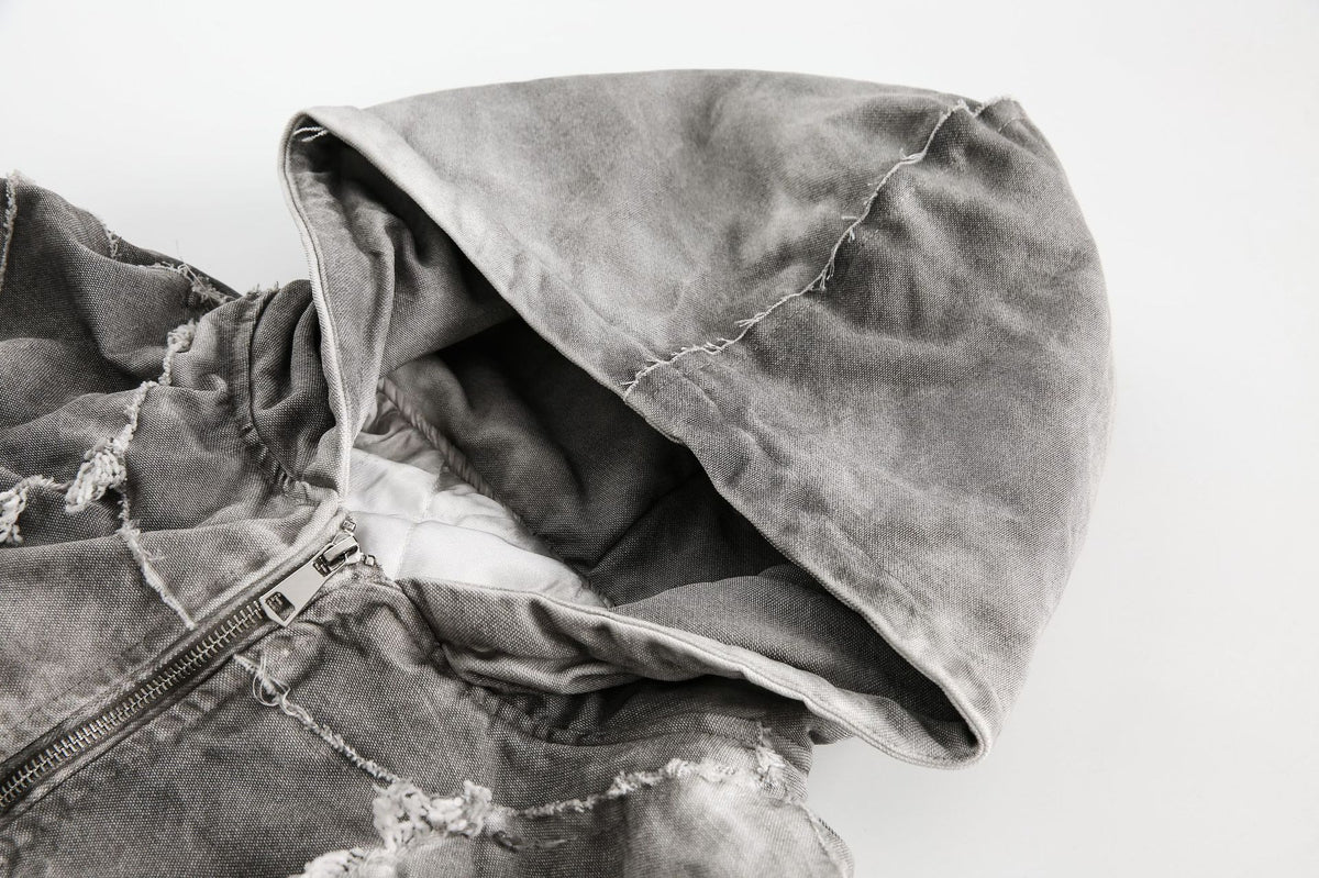 Washed Graphic Pocket Detail Hooded Jacket WN27967