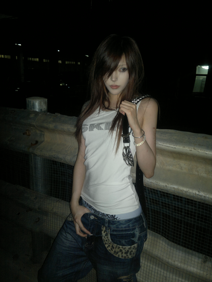 Ribbed Logo Print Tank Top WN27230