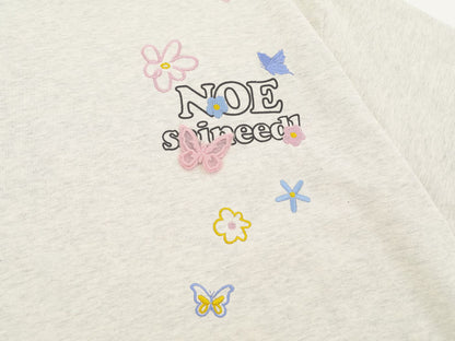 Butterfly Flower Embroidery Short Sleeve T-Shirt WN26781