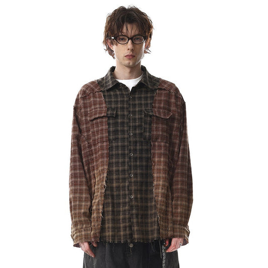 Plaid Washed Damage Long Sleeve Shirt WN25603