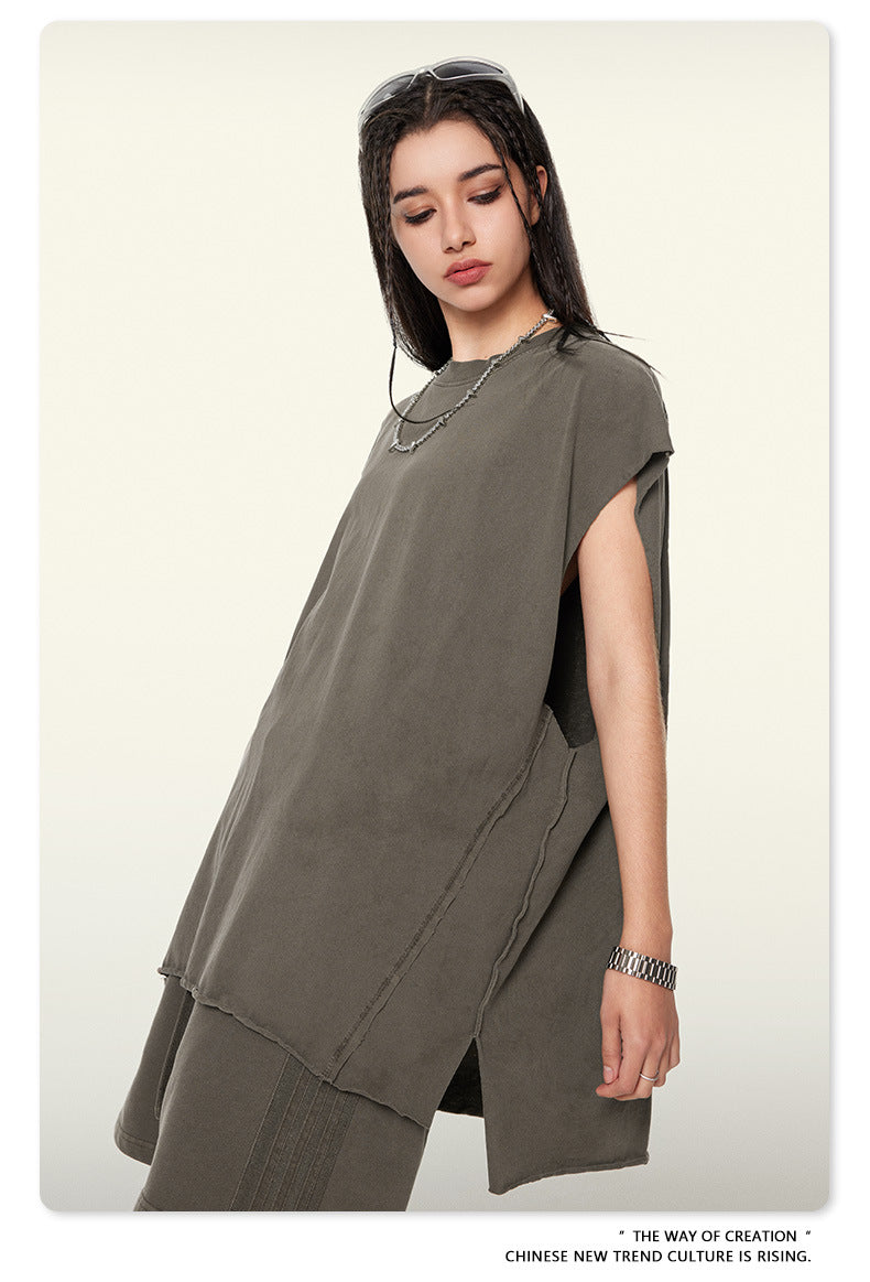 Washed Oversize Sleeveless T-Shirt WN6069