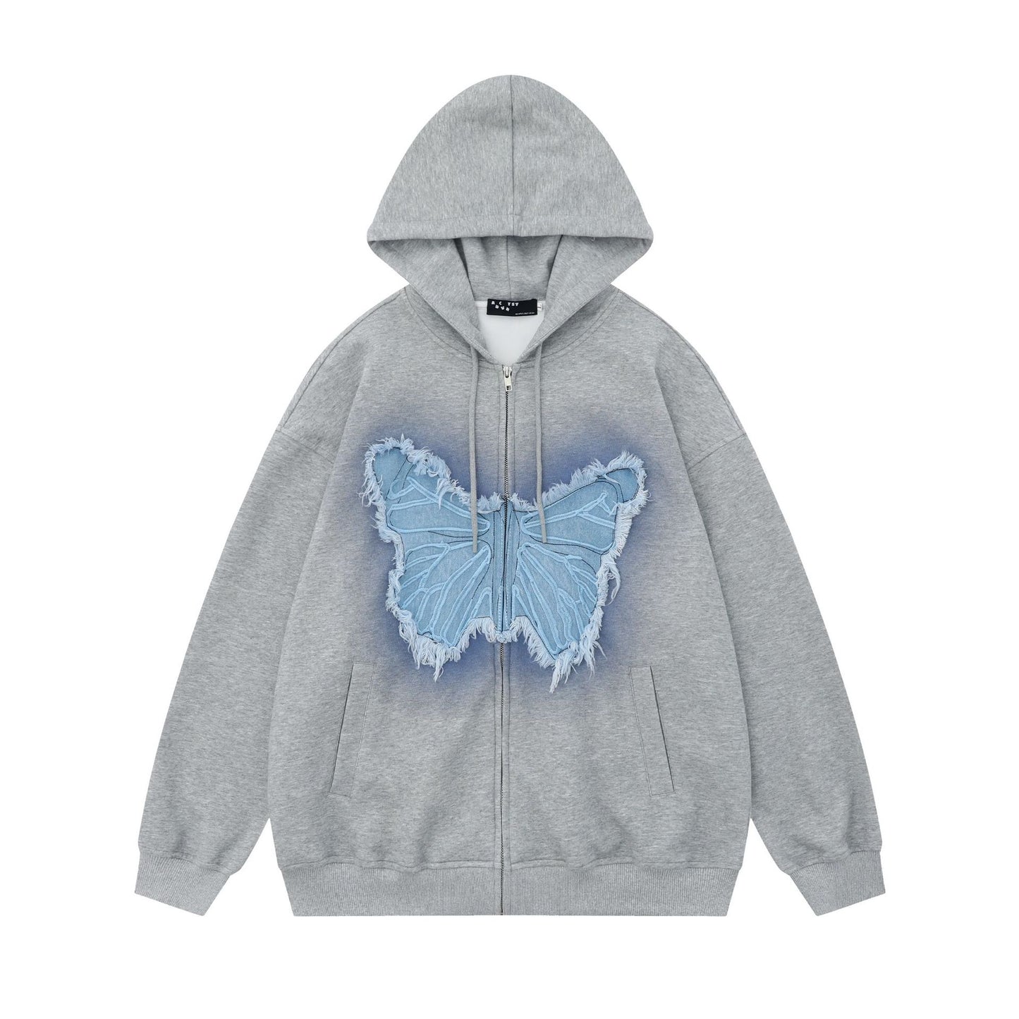 Bordado de mariposa Bordado de bordado sudadera con capucha con cremallera WN11574