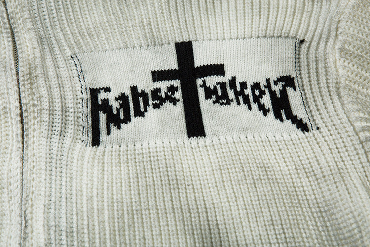 Spray-Paint Tie-Dye Cross Stand Neck Zipper Knit Cardigan WN11238