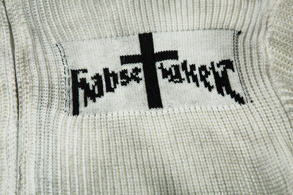 Spray-Paint Tie-Dye Cross Stand Neck Zipper Knit Cardigan WN11238