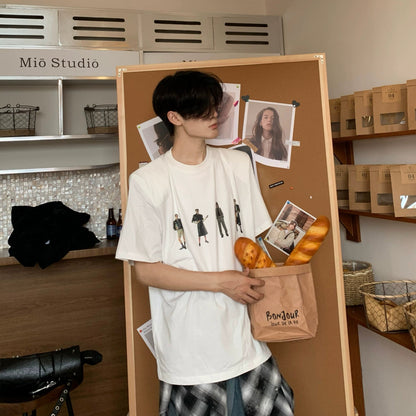 Shoulder-Pad Print Cotton Oversize Short Sleeve T-Shirt WN19834