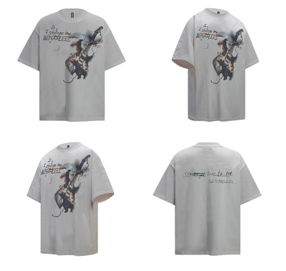 Rock Guitar Print Oversize Short Sleeve T-Shirt WN26329