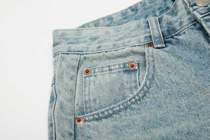 Cropped Damage Washed Half Denim Jeans WN26786