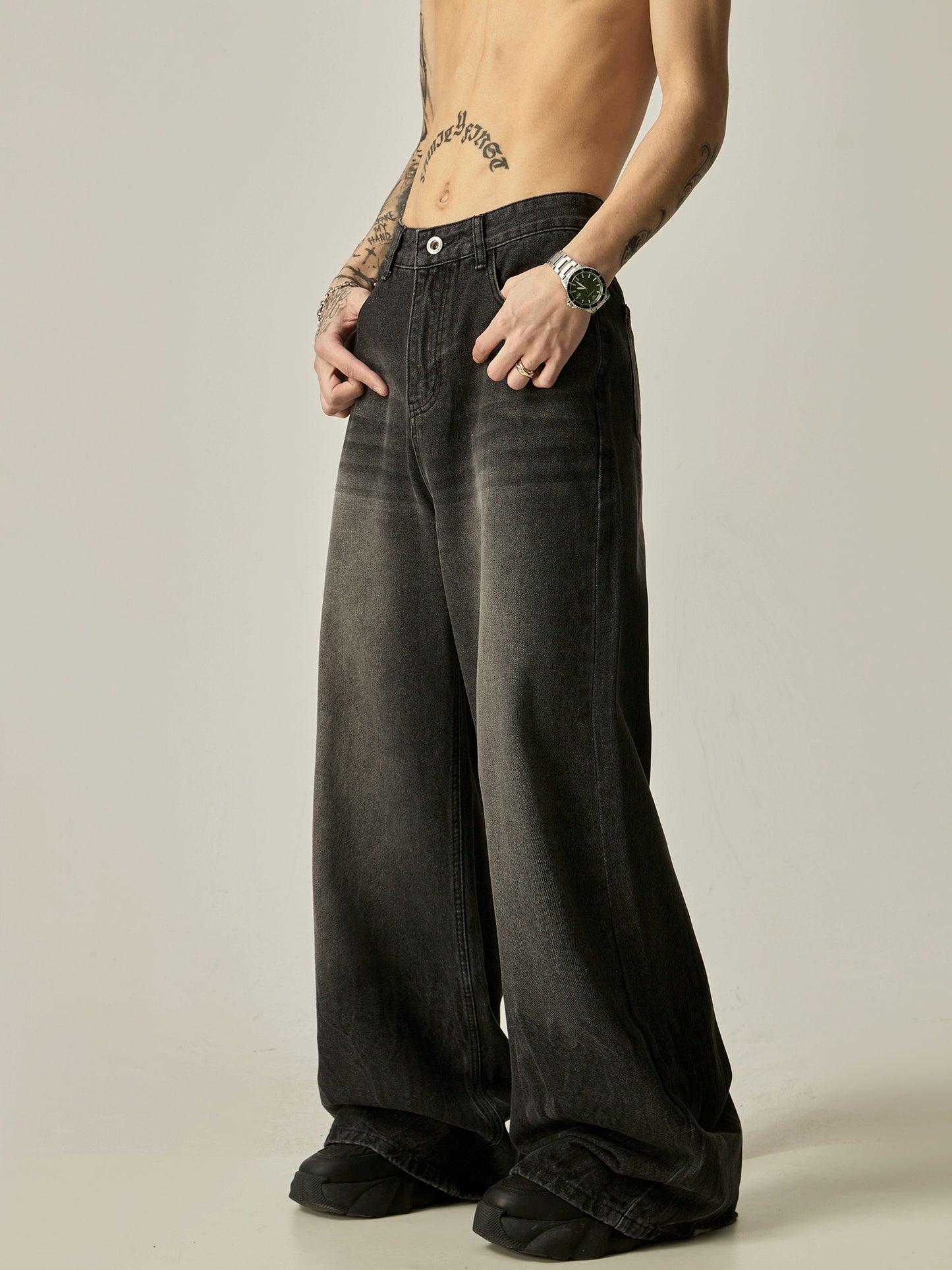 Washed Wide-leg Straight Denim Jeans WN6245