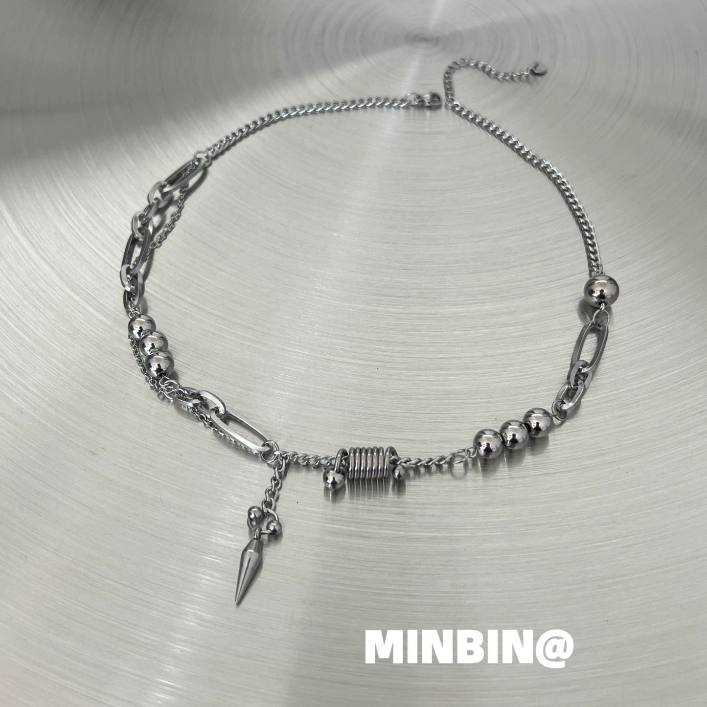 Bead Rivet Titanium Steel Necklace WN19220