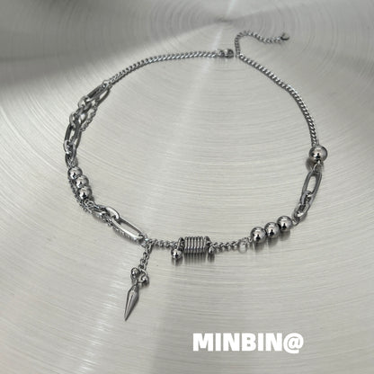 Bead Rivet Titanium Steel Necklace WN19220