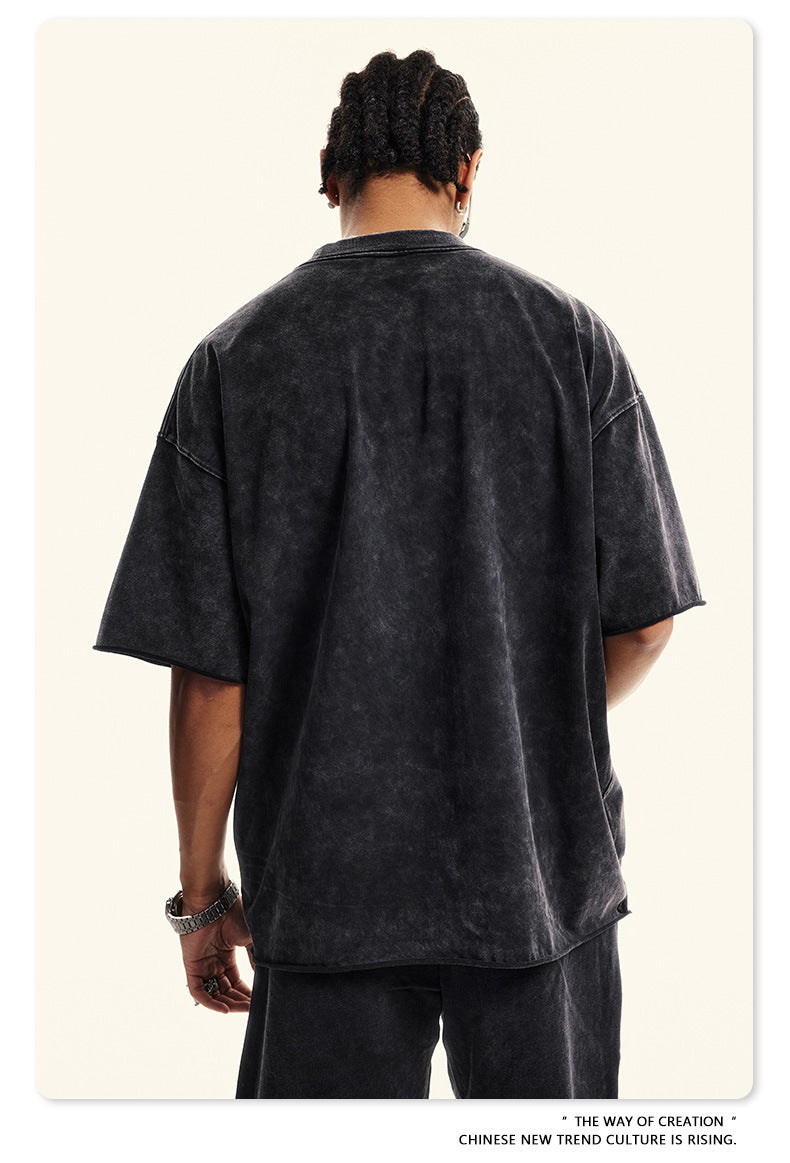 Washed Print Oversize Short-sleeve T-shirt WN6381