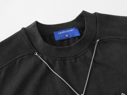 Necklece Design Heavyweight Washed Oversize Short Sleeve T-Shirt WN25730