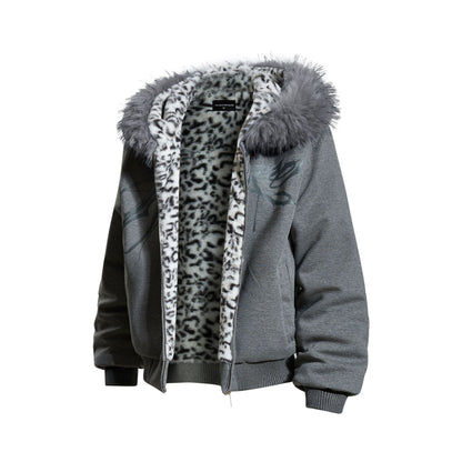 Fake Fur Collar Leopard Print Padded Jacket WN23076