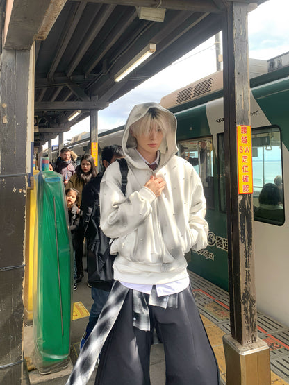 Washed Studs Heavyweight Zipper Hoodie WN19897