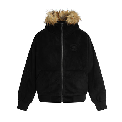 Fake Fur Collar Fleece Lining Zipper Hoodie WN21937