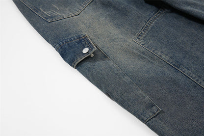Washed Damage Multi-Pocket Curved Leg Denim Jeans WN26807