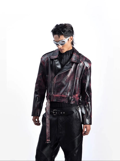 Faded PU Leather Short Jacket WN20625