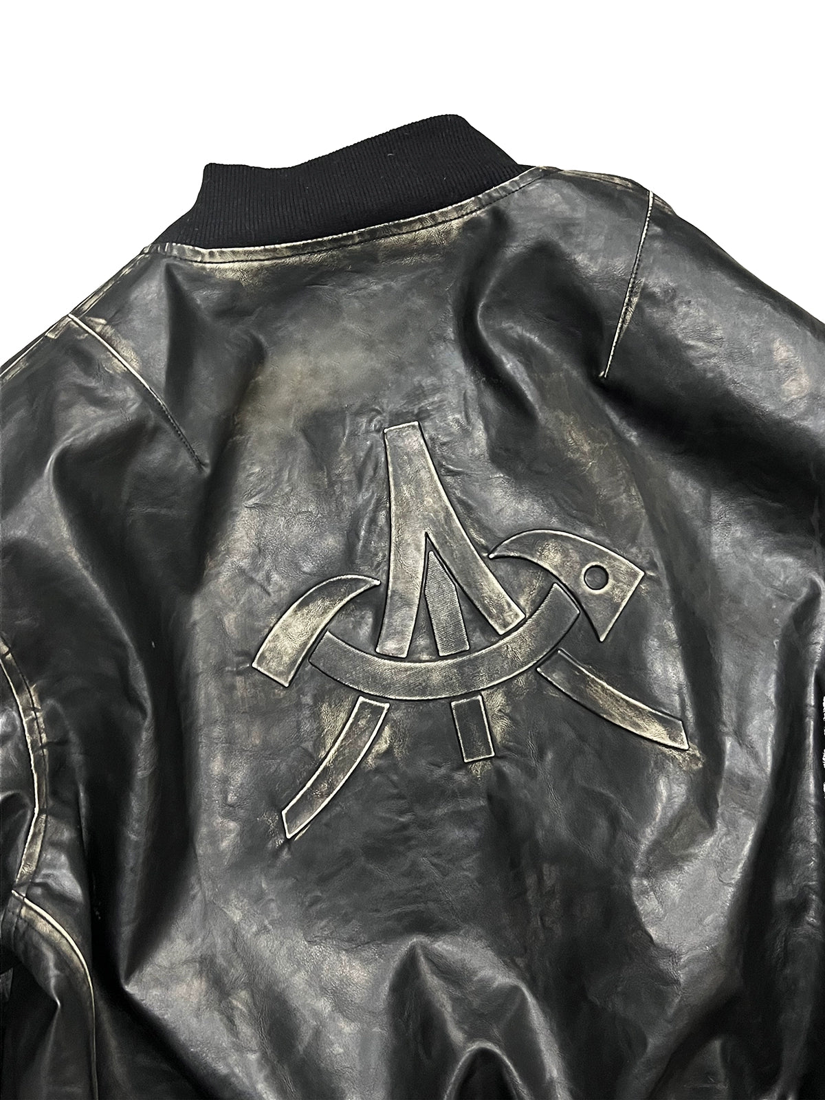 Embossed Print MA1 Leather Jacket WN18950