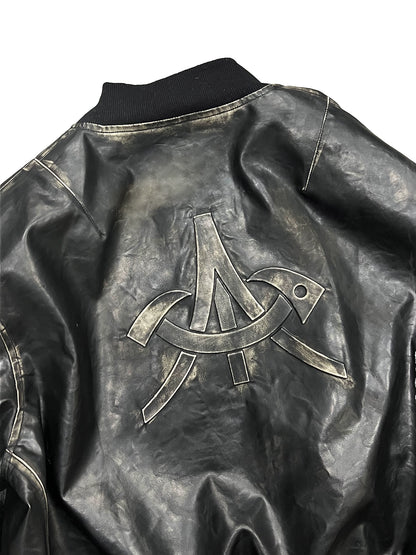 Embossed Print MA1 Leather Jacket WN18950