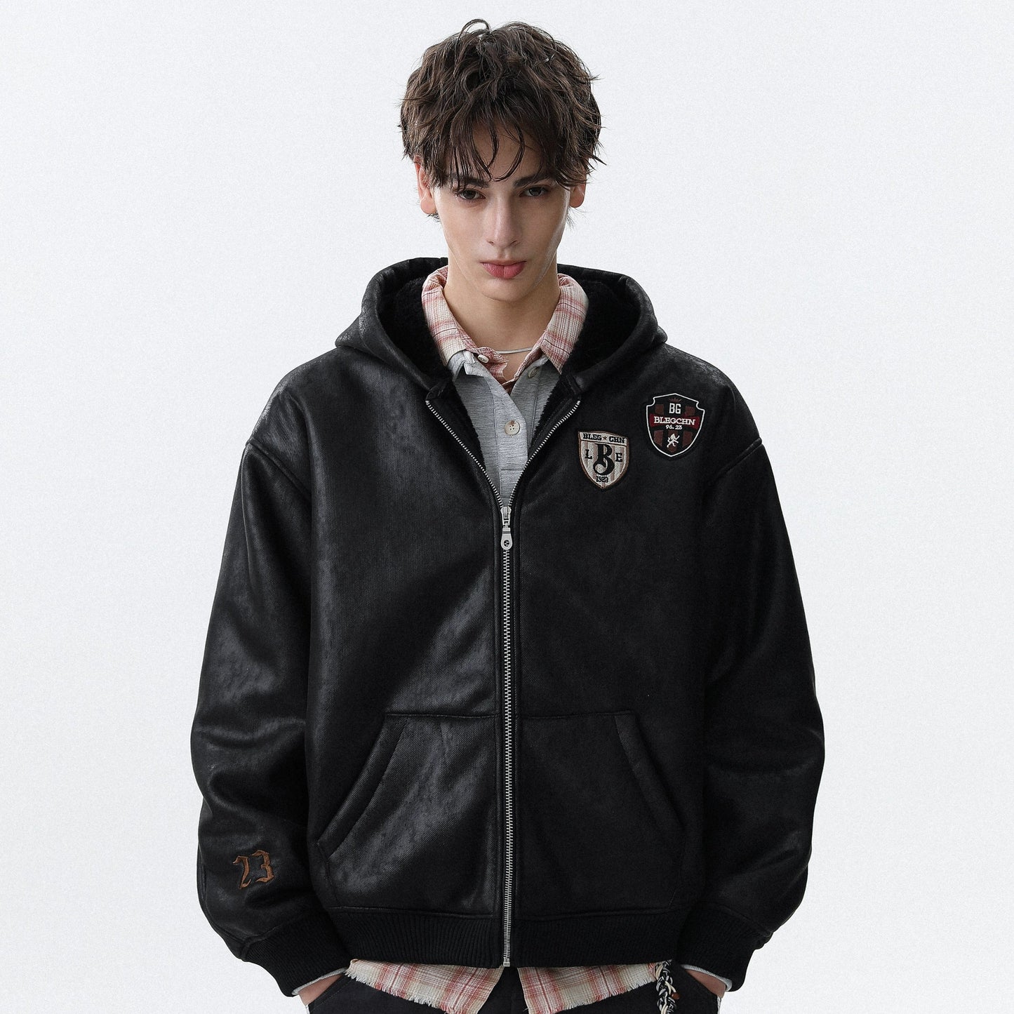 Embroidery Graphic Hooded Zipper Jacket WN22088