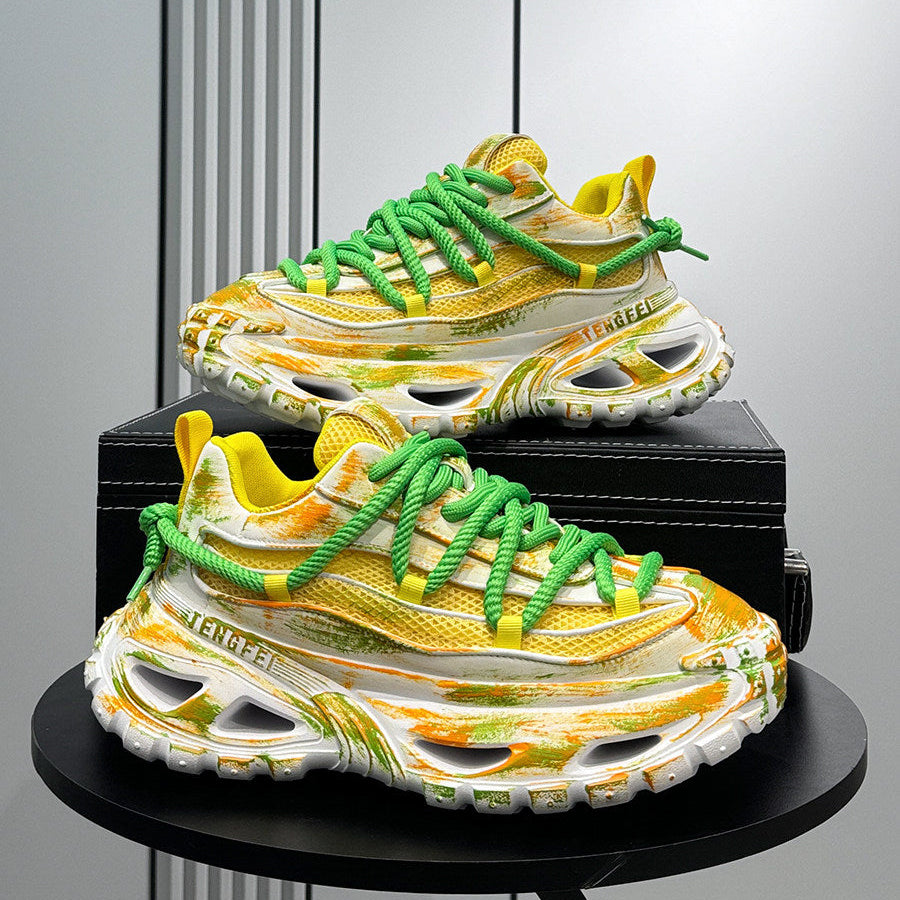 Paint Splash Mesh Chunky Sole Sneakers WN24628