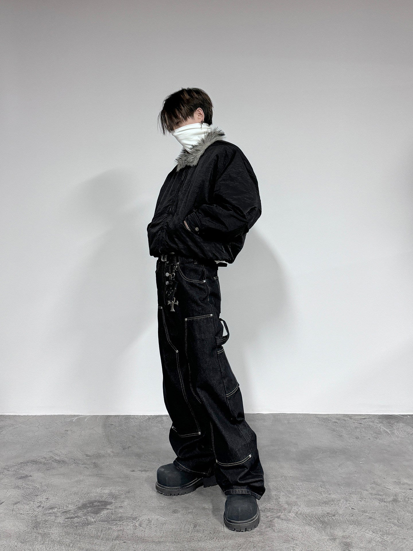 Fake Fur Collar Lapel Oversize Short Padded Jacket WN22938