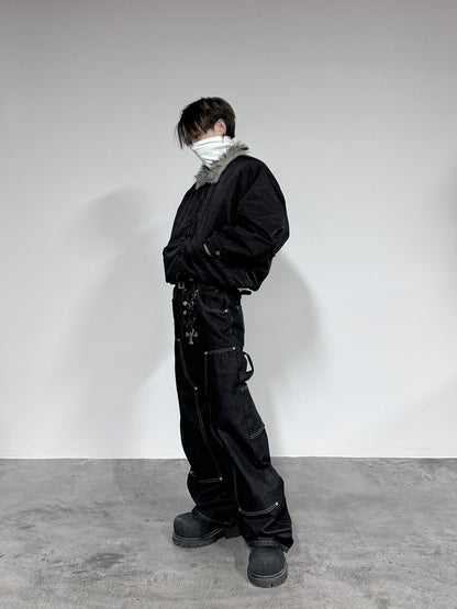 Fake Fur Collar Lapel Oversize Short Padded Jacket WN22938