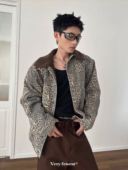 Washed Leopard Boa Neck Jacket WN8850