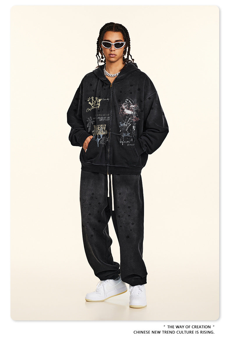 Graffiti Print Oversize Zipper Hoodie WN9936