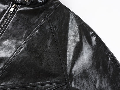 Shiny Zip-Up PU Leather Jacket WN23071