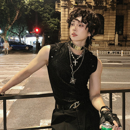 Texture Stud Sleeveless T-Shirt WN25153