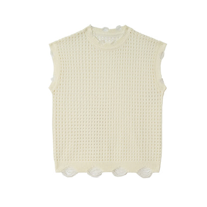 Mesh Damage Design Knit Vest WN25757