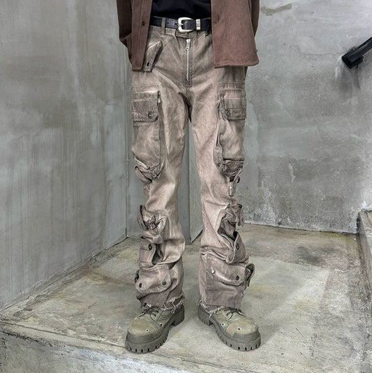 Washed Multi-Pocket Wide Leg Cargo Pants WN21172