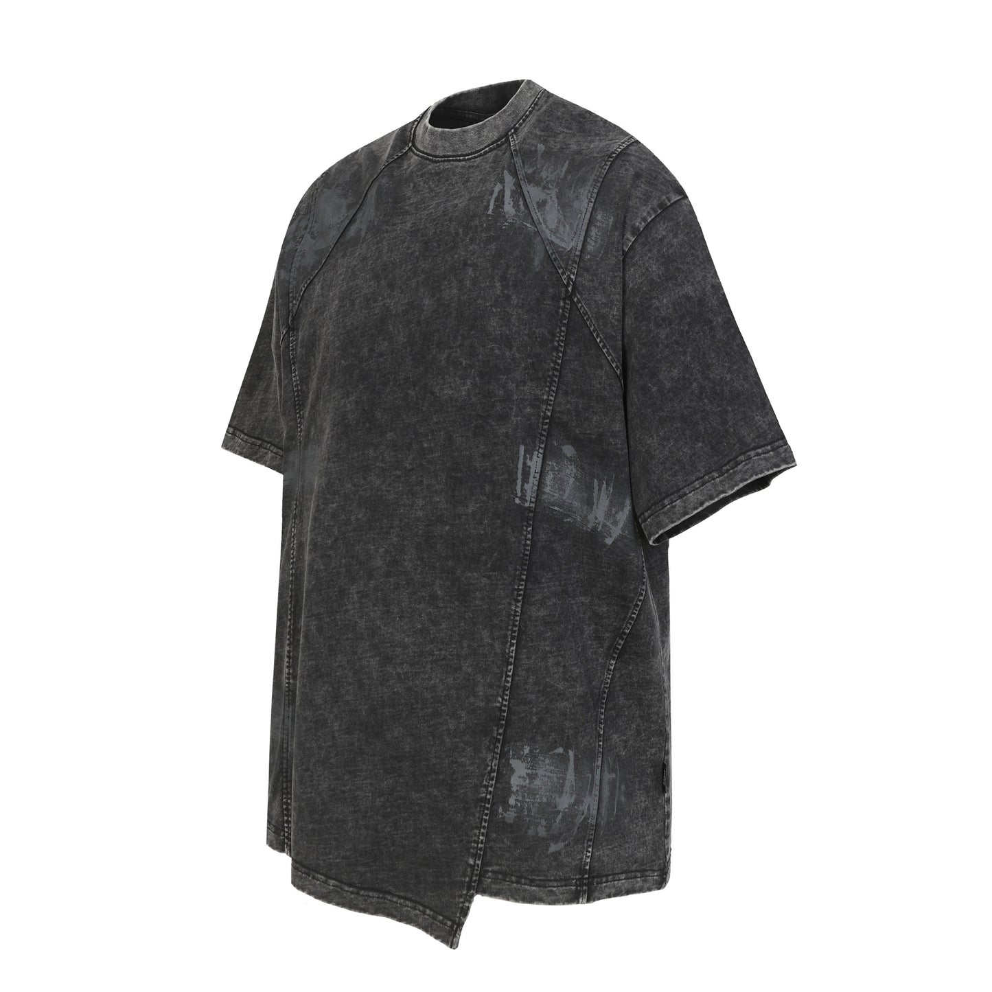 Washed Asymmetrical Panel Short Sleeve T-Shirt WN26953