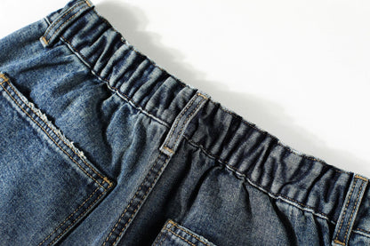 Washed Pleats Patchwork Wide Leg Denim Jeans WN26071
