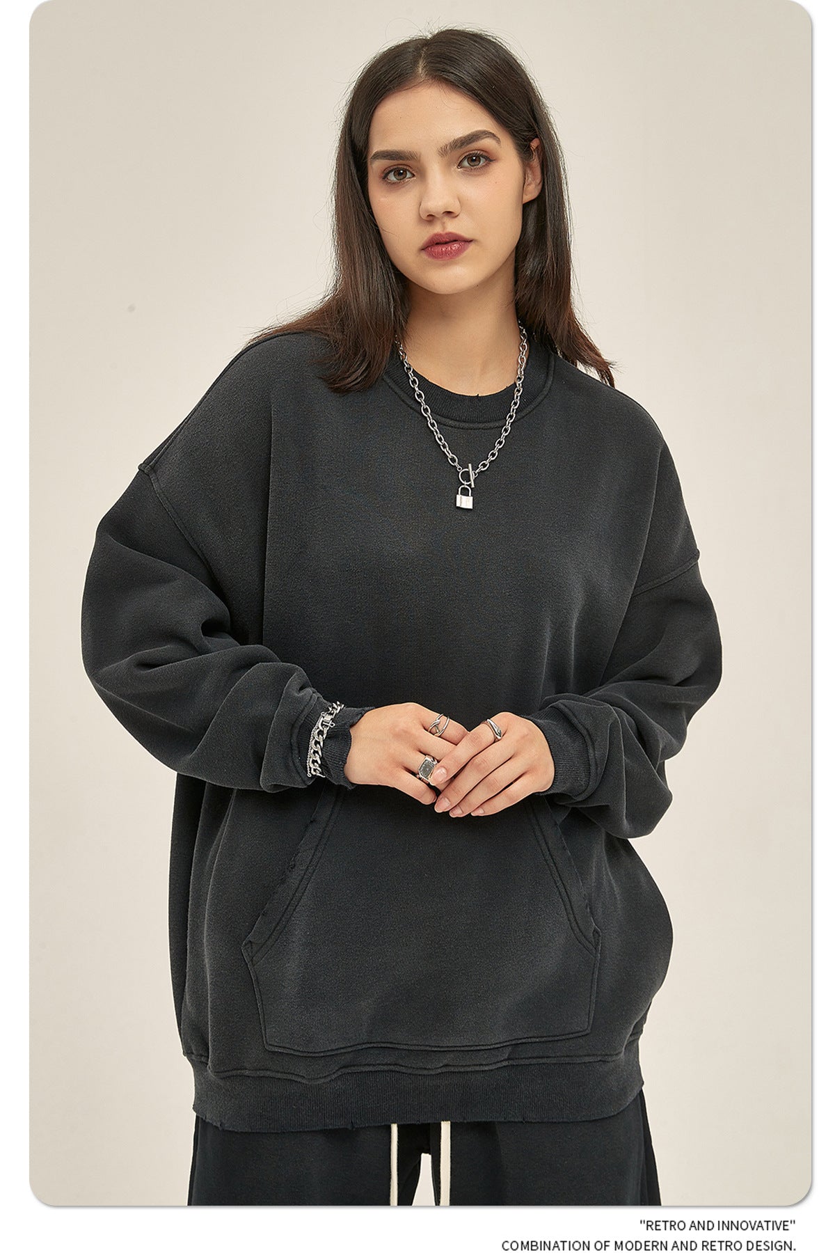 Fleece Lining Spray-dye Damage Oversize Sweatshirt WN9967