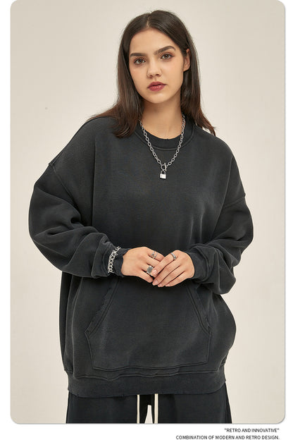 Fleece Lining Spray-dye Damage Oversize Sweatshirt WN9967