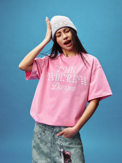 Rhinestone Letter Print Short Sleeve T-Shirt WN23245