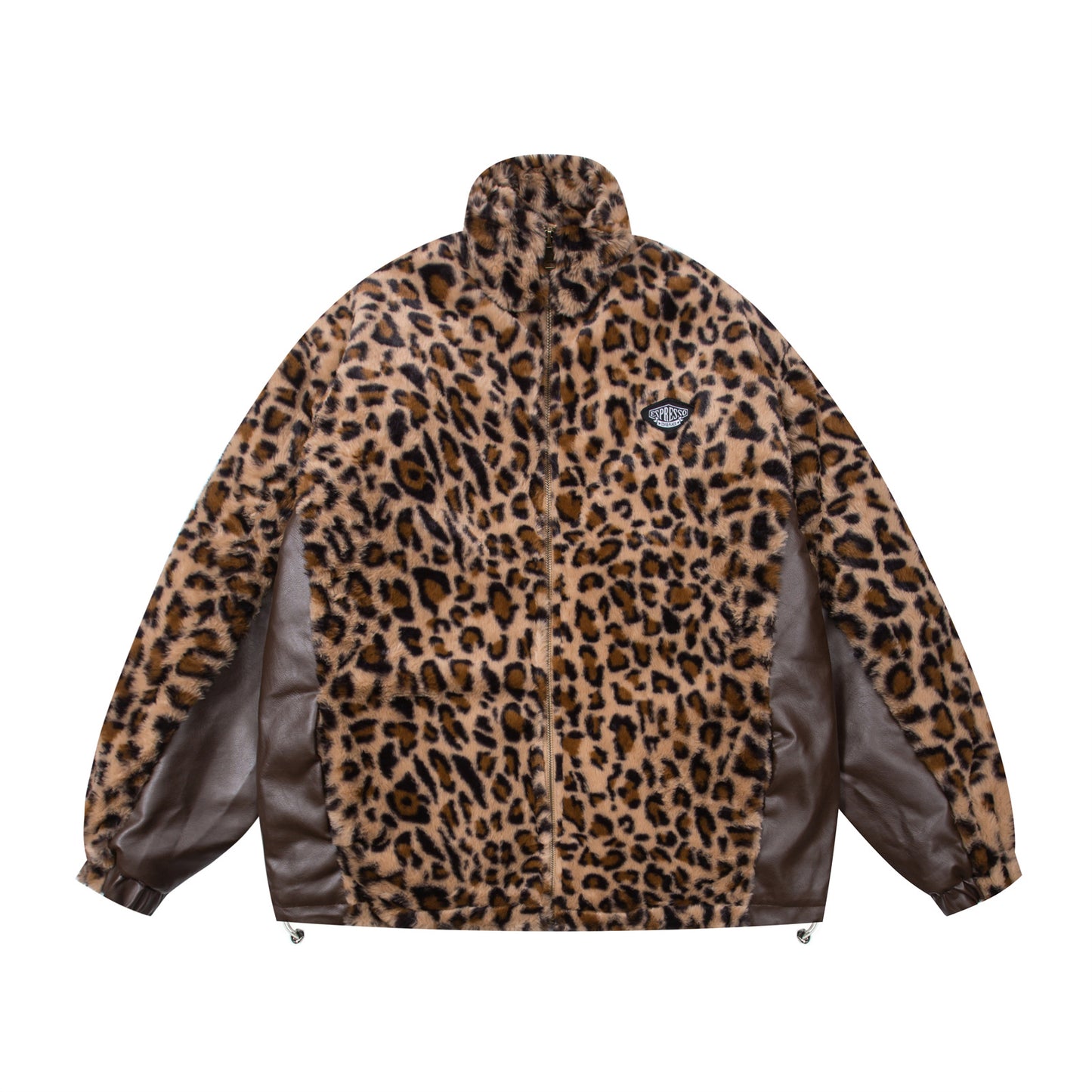 Leopardo estampado PU cuero chaqueta acolchada con cuello alto WN11554