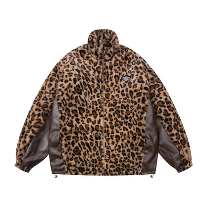 Leopardo estampado PU cuero chaqueta acolchada con cuello alto WN11554