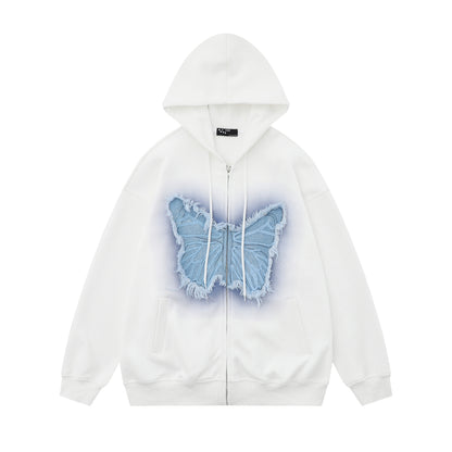 Bordado de mariposa Bordado de bordado sudadera con capucha con cremallera WN11574