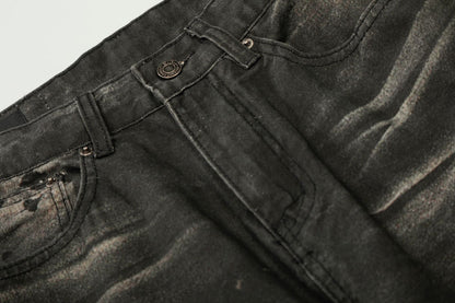 Washed Fade Whisker Wide Leg Straight Denim Jeans WN25881