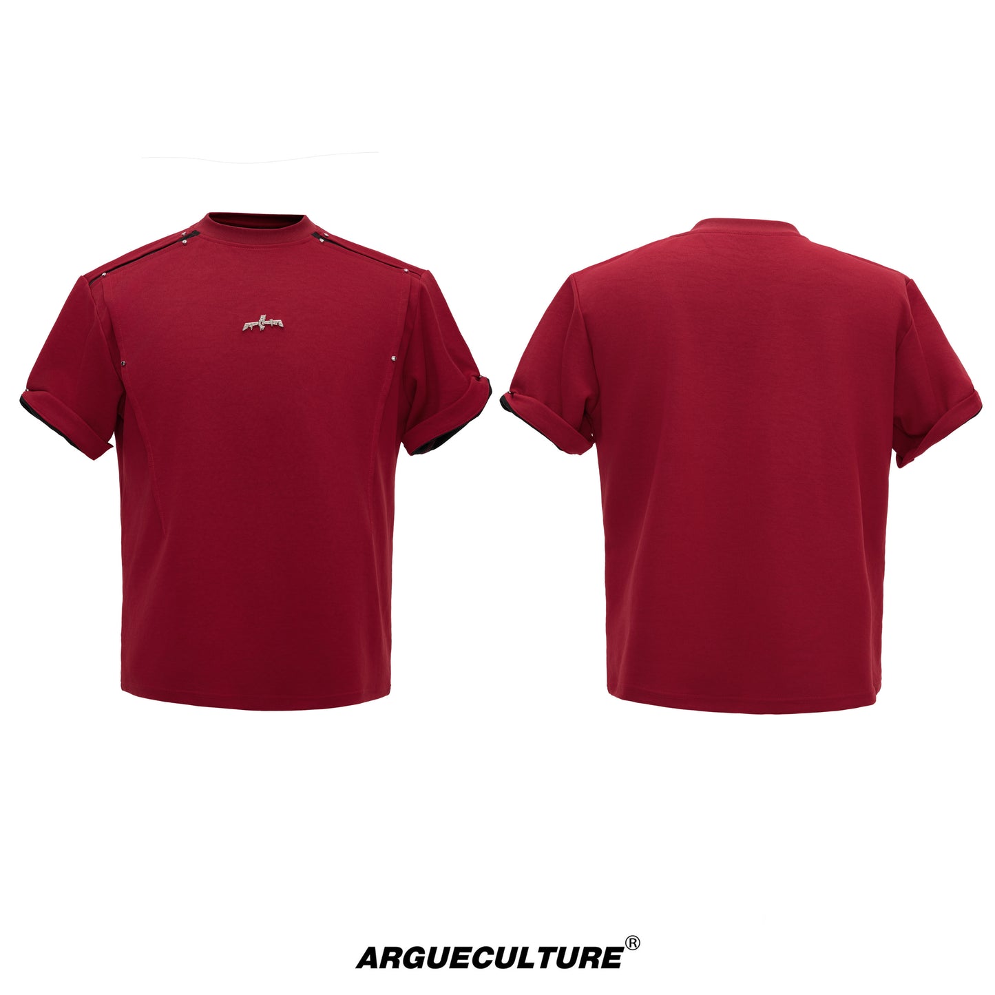 Contrast Panel Deconstructed Folded Sleeve Short Sleeve T-Shirt WN26995