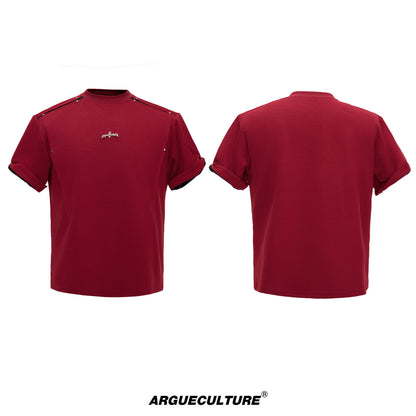 Contrast Panel Deconstructed Folded Sleeve Short Sleeve T-Shirt WN26995