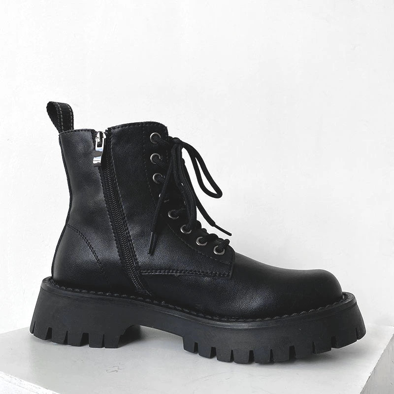Side Zipper Thick Sole Leather Boots WN19135